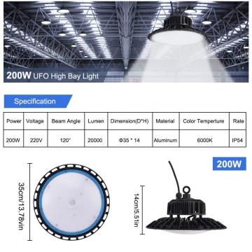 UFO LED Industrial Ceiling Pendant Lamp, 200W Commercial LED Light, 6000K 20000LM, High Bay Lights for Warehouse Workshop Garage Shop Lighting by Natur [Energy Class A++]