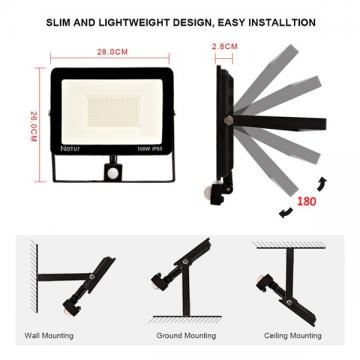 bapro 100W LED Security Lights with Motion Sensor, Slim Flood Light, IP65 Waterproof Flood Light Daylight White(6000K) Outdoor Lights 2019 New Series Perfect for Garden Garage [Energy Class A++]