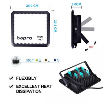 [2 Pack] bapro 100W LED RGB Floodlights with Remote Control, IP67 Waterproof Dimmable Decorative Coloured Flood Light 16 Colours 4 Modes,Coloured Floodlight with Remote Control。[Energy Class A++]