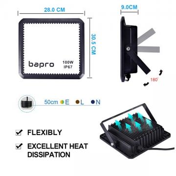 [2 Pack] bapro 100W LED RGB Floodlights with Remote Control, IP67 Waterproof Dimmable Decorative Coloured Flood Light 16 Colours 4 Modes,Coloured Floodlight with Remote Control。[Energy Class A++]