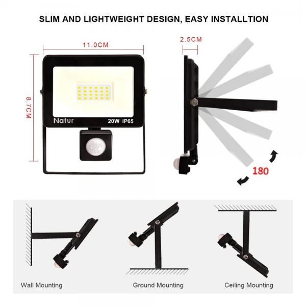 bapro 20W LED Security Lights with Motion Sensor, Slim Flood Light, IP65 Waterproof Flood Light Warm White(6000K) Outdoor Lights 2019 New Series Perfect for Garden Garage [Energy Class A++]