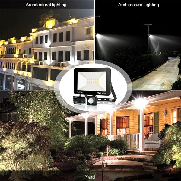 bapro 20W LED Security Lights with Motion Sensor, Slim Flood Light, IP65 Waterproof Flood Light Warm White(6000K) Outdoor Lights 2019 New Series Perfect for Garden Garage [Energy Class A++]