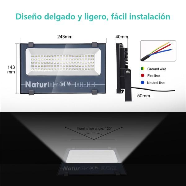 NATUR 50W LED Flood Light, Ultra Slim and Lightweight Design, 5000LM Outdoor Security Spotlights, 250W Halogen Equivalent, IP66 Waterproof, 6000K Daylight White [Energy Class A++]