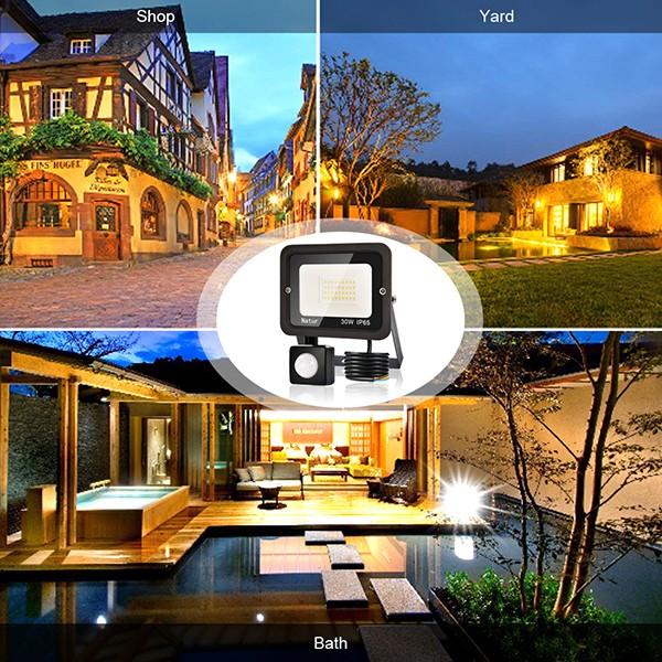 bapro 30W Security Lights with Motion Sensor,Led Floodlight Super Bright, Garden Lights Cold White(6000K), IP65 Waterproof Perfect for Garage, Garden and Forecourt[Energy Class A++]