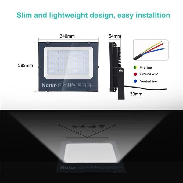 NATUR 150W LED Flood Light, Ultra Slim and Lightweight Design, 15000LM Outdoor Security Spotlights, 750W Halogen Equivalent, IP66 Waterproof, 6000K Daylight White [Energy Class A++]