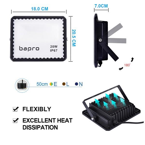 [2 Pack] bapro 20W LED RGB Floodlights with Remote Control, IP67 Waterproof Dimmable Decorative Coloured Flood Light 16 Colours 4 Modes,Coloured Floodlight with Remote Control。[Energy Class A++]