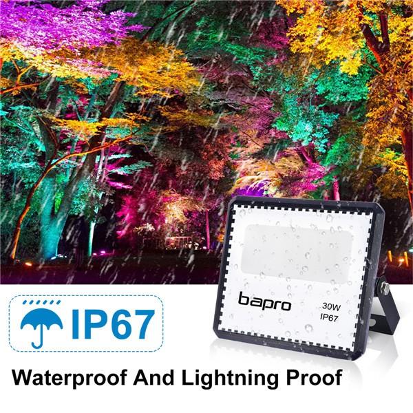 30W LED RGB Floodlight Outdoor，16 Colours 4 Modes, IP67 Waterproof, Dimmable Decorative, Suitable for Installation in Gardens, Stages, Buildings, Yards, Weddings, Parties, [Energy Class A+]