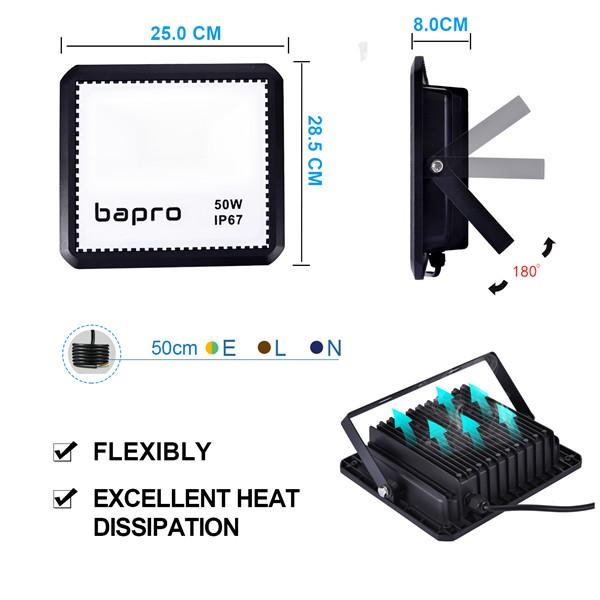 bapro 50W LED RGB Floodlights with Remote Control, IP67 Waterproof Dimmable Decorative Coloured Flood Light 16 Colours 4 Modes,Coloured Floodlight with Remote Control。[Energy Class A++]