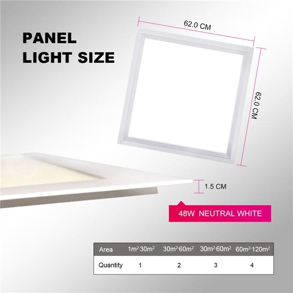 Natur 62 * 62CM LED Panel Light 48W, 150W LED Bulb Equivalent, Ultra Slim & Lightweight LED Ceiling Drop, 5800LM 4000K Neutral White, LED Flat Panel Light for Office Shop Workshop Kitchen Lighting [Energy Class A++]