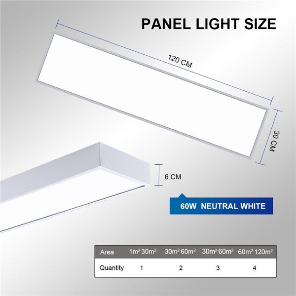 LED Panel Ceiling Light 120x30CM 60W, Low Profile White Body Suspended & Surface Mount Ceiling Panel Drop, 4000K Neutral White 6000LM, Flat Panel for Residential Office Shop Lighting