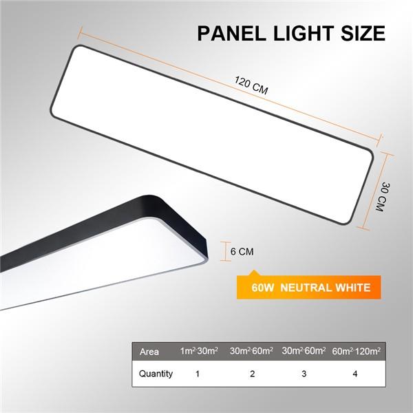 LED Ceiling Panel Light 120x30CM 60W, Black Body Suspended & Surface Mount Ceiling Panel Drop, Low Profile Design 4000K Neutral White 6000LM, Flat Panel Lighting for Residential Office Shop Light