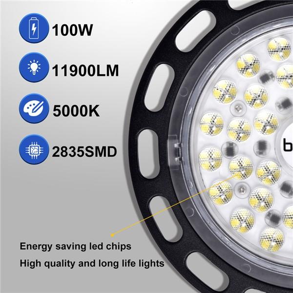 bapro 100W UFO LED High Bay Light, 10000LM Workshop Lights, led Bay Light 100W Commercial Bay Lighting Shop Area Workshop Garage Lights Garage Lighting [Energy Class A++]