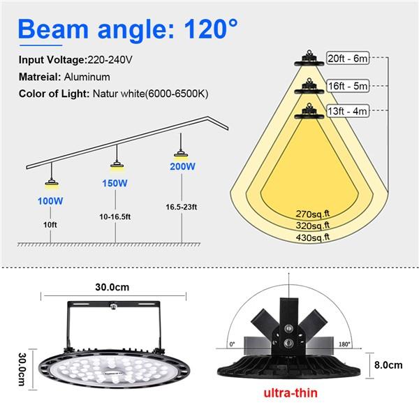 bapro 200W LED UFO Industrial lamp, Cold White 6000K led Shop Lights, IP54 Waterproof,Powerful Workshop Light for Workshops and Factories Industrial Ceiling Light[Energy Class A++]