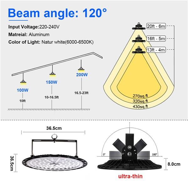 bapro LED High Bay Light 300W, Industrial Lamp, 30000LM High Bay Lighting,Daylight White 6000K Ultra Thin LED Warehouse Lighting， Workshop Lighting for Warehouse, Factory, Workshop [Energy Class A++]